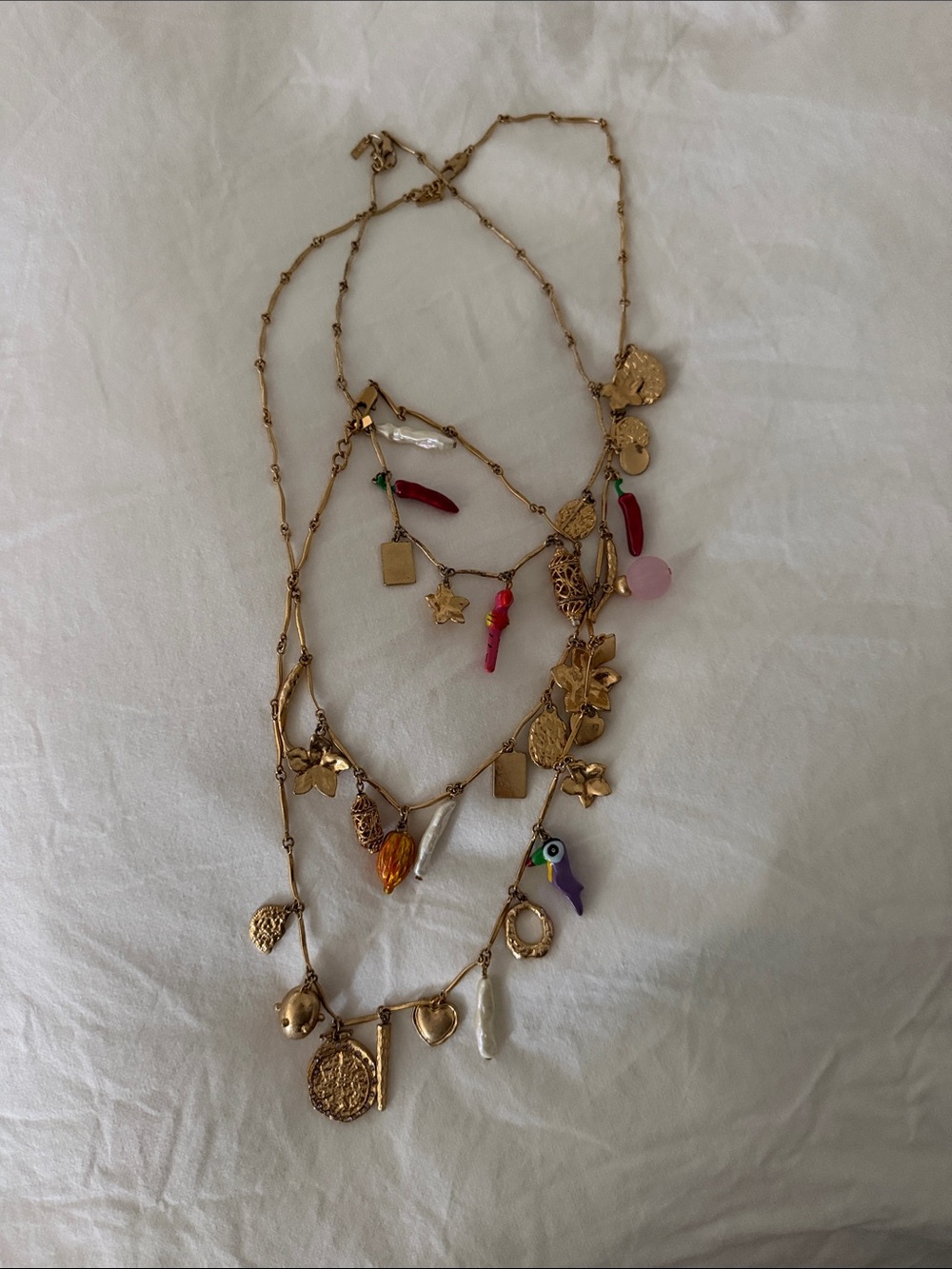 Zara Gold Multi-Strand Charm Necklace with Red Pink Purple Accents